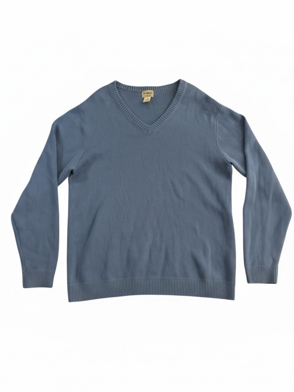 L.L. Bean Men’s Size L Blue V-neck Pullover 100% Pima Cotton Long Sleeve Sweater